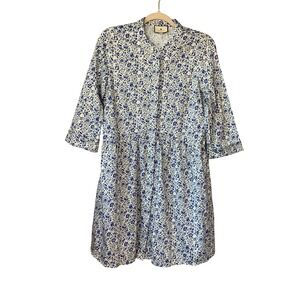 Tuckernuck Womens‎ Dress Medium Blue White Floral Print 3/4 Sleeve Button Down